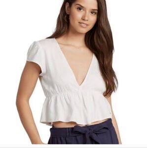 NWT Roxy Ivory V-Neck Peplum Blouse